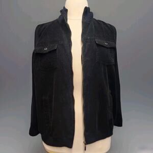 Lauren Ralph Lauren Jacket Corduroy Sweater Sleeve Knit Zip Up Black 1X